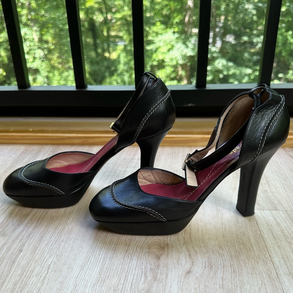 kate spade Ankle Straps Corporate Black & White Platform Heels Dark Academia ~7B - Picture 9 of 16